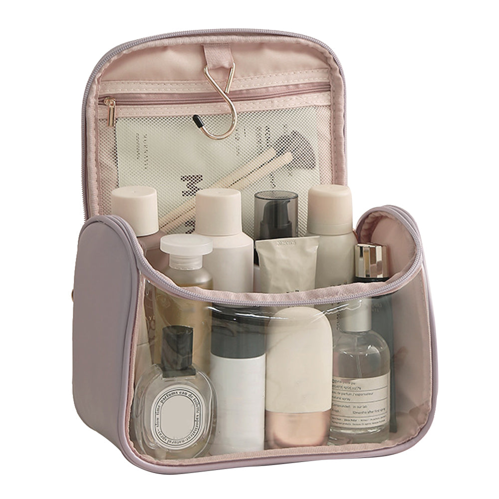HK8297 Waterproof Clear Design Makeup Bag Large Capacity Cosmetic Bag PU Leather PVC Travel Toiletry Organizer with Portable Handle Strap HK8297 Waterproof Clear Design Makeup Bag Large Capacity Cosmetic Bag PU Leather PVC Travel Toiletry Organizer with Portable Handle Strap